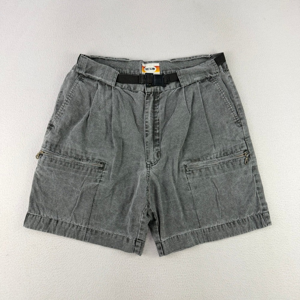 VTG Sunset Highway Cargo Shorts Mens 36 Gray Outdoor Gorpcore Web Belt Pockets